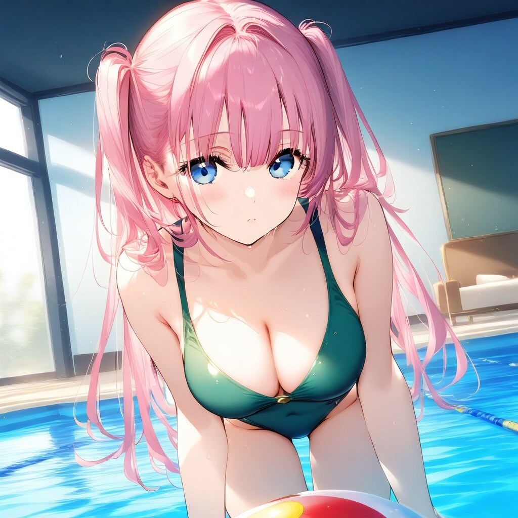 室内プールで……