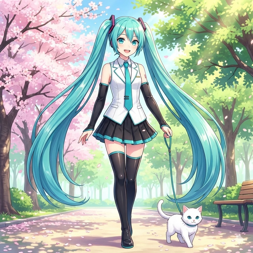 公園を散歩するミクさん | の人気AIイラスト・グラビア