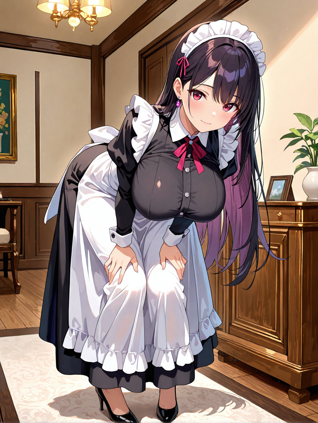 ロングスカートの黒髪メイドの娘