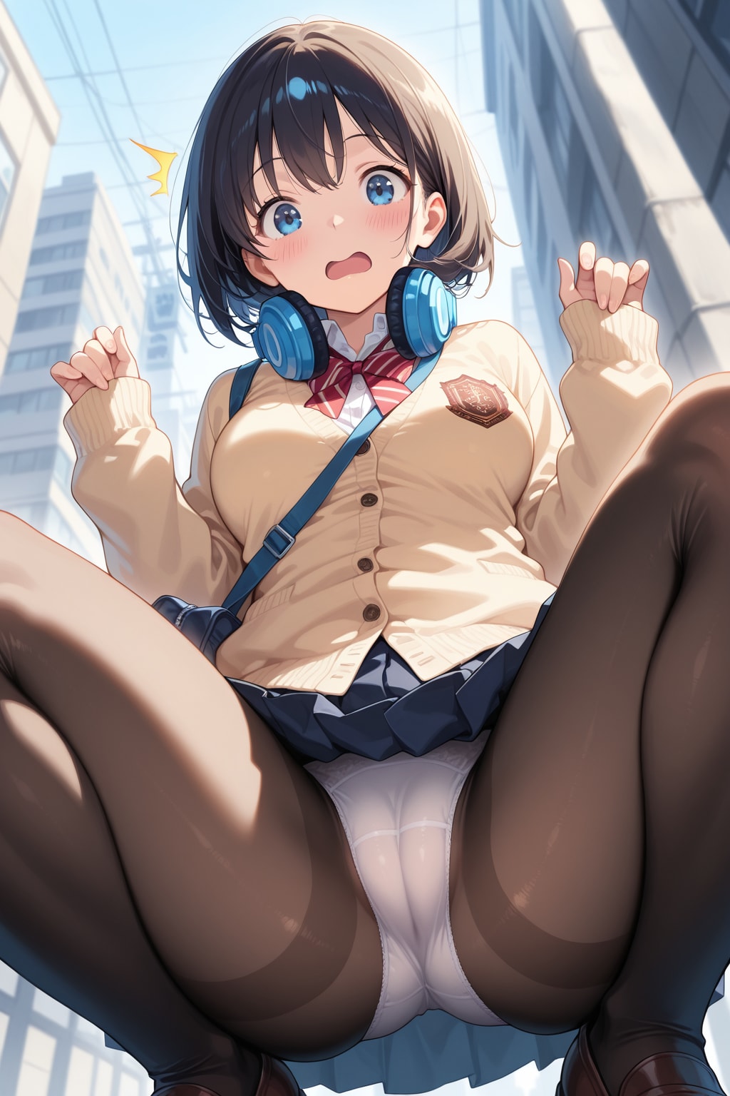 黒タイツ越しのパンツを犬に見られちゃう陽向ちゃん