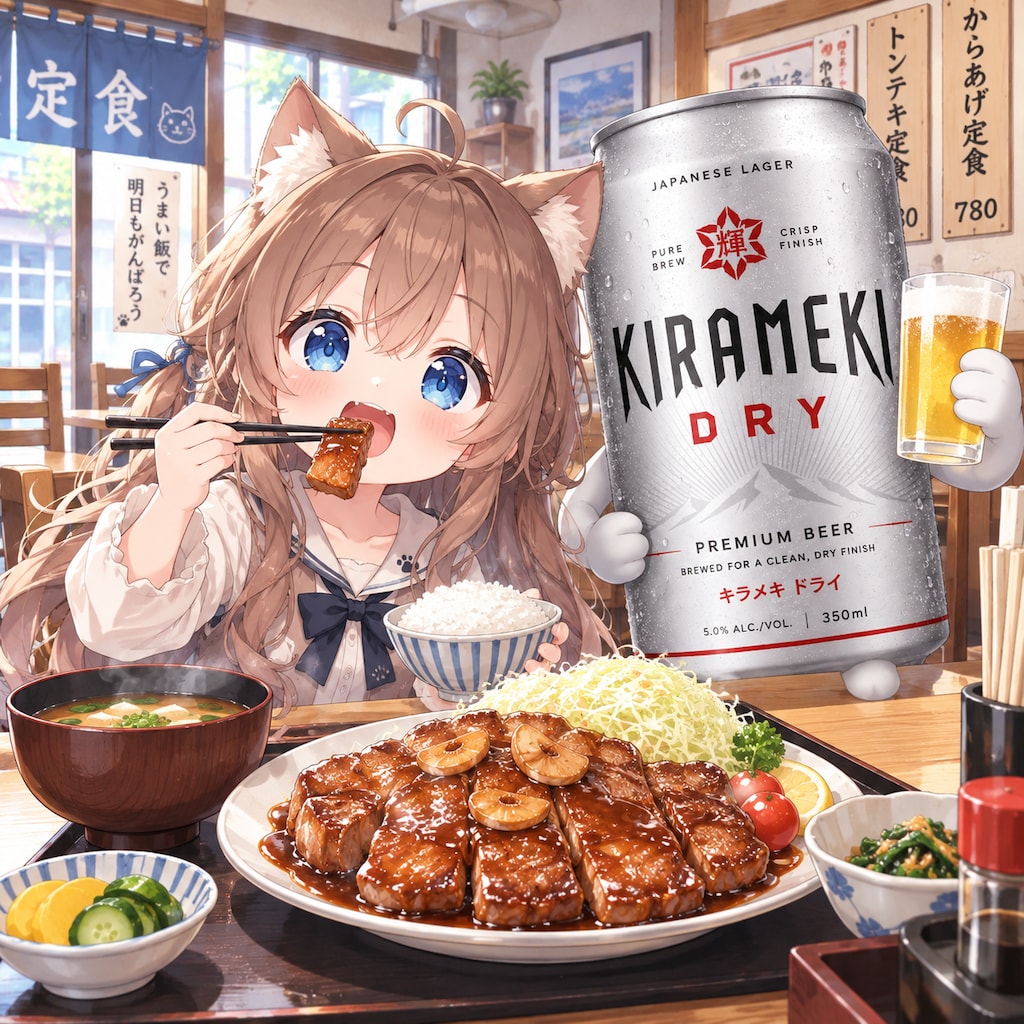 トンテキを食べる小さな女の子