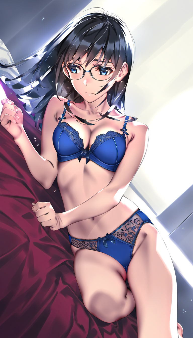 bed invitation, blue lingerie