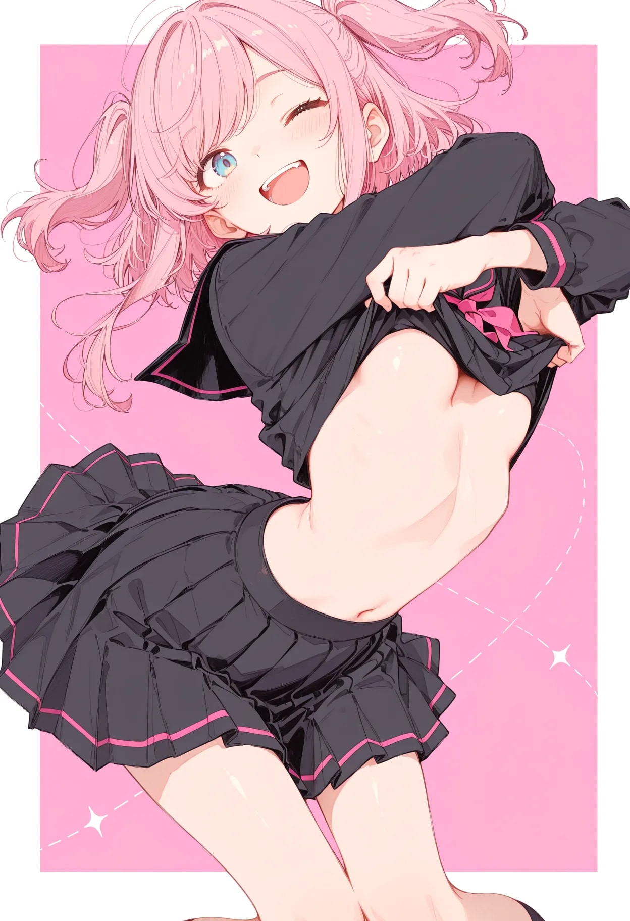 くびれ＆下乳アピールするピンク少女