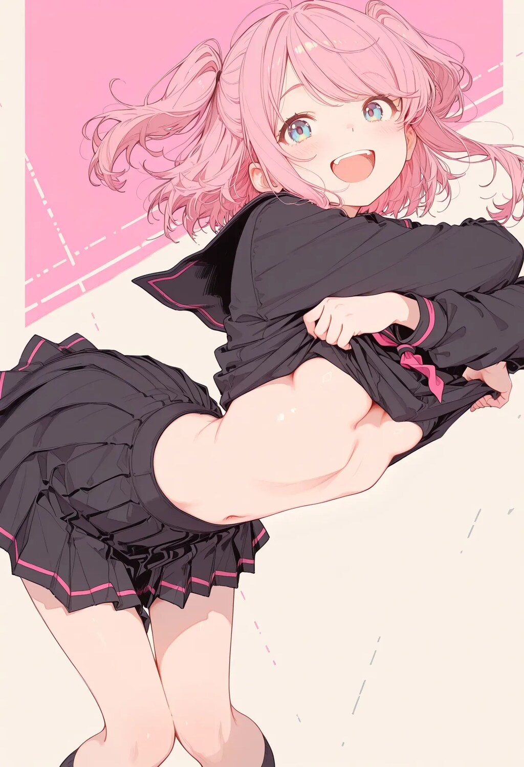 くびれ＆下乳アピールするピンク少女