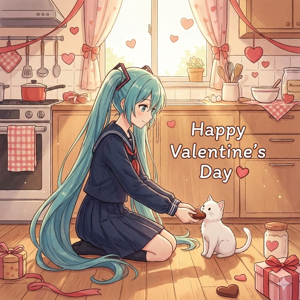 ねこたんにチョコをあげるミクさん