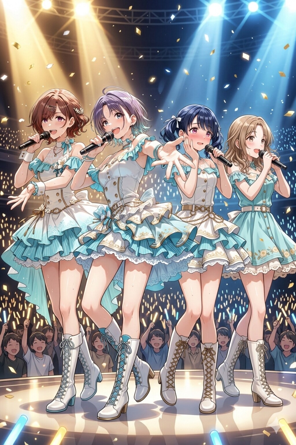 お試し生成【ノクチル　４人でステージに立つ】縦長画像