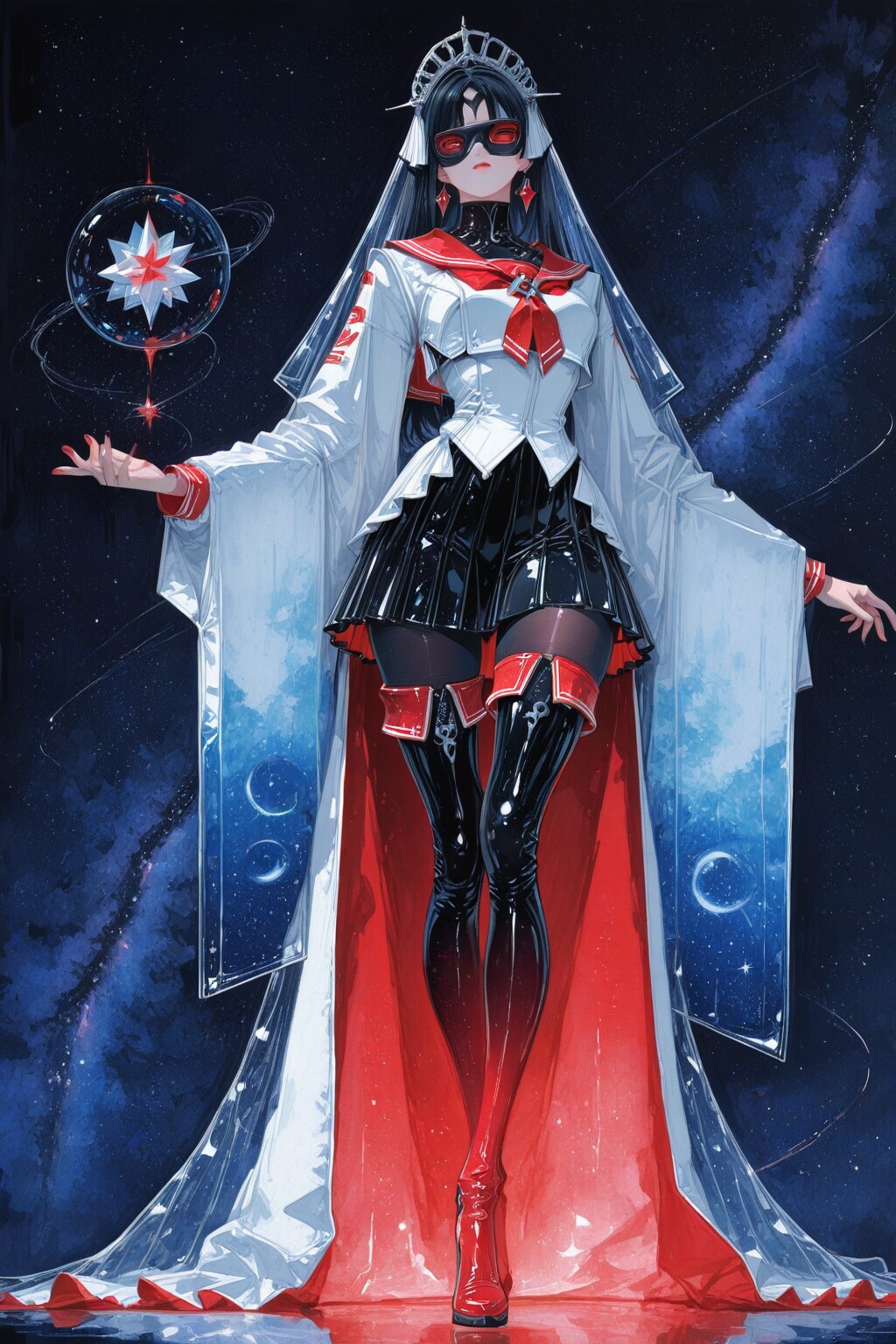 クリムゾンレッドのセーラー服(アクリル画)