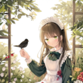 A girl in a red flower print maid 7枚目