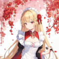 A girl in a red flower print maid 6枚目