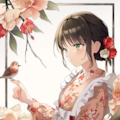 A girl in a red flower print maid 4枚目