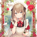 A girl in a red flower print maid 3枚目