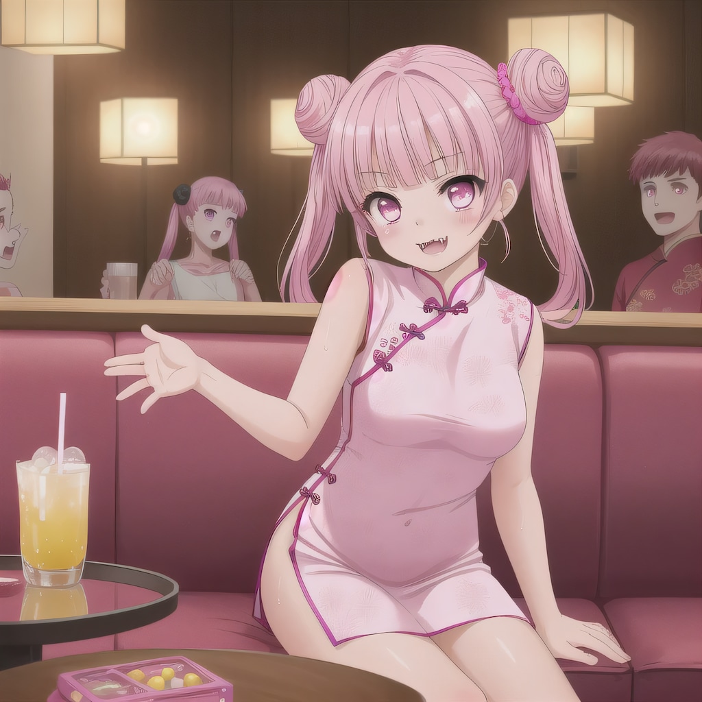 ピンク髪ツイン団子で中華服の少女４