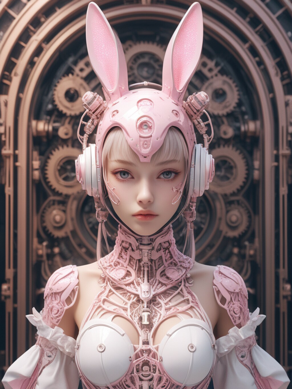 pink bunny cosmic armor girl sci-fi mode 兎耳武装機動隊