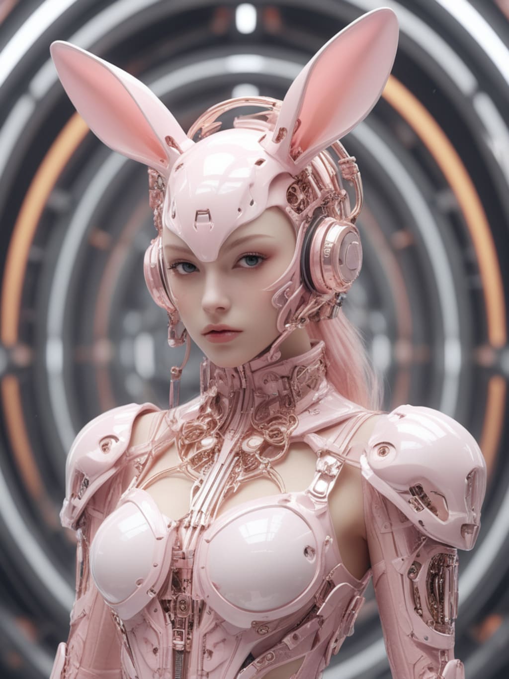 pink bunny cosmic armor girl sci-fi mode 兎耳武装機動隊