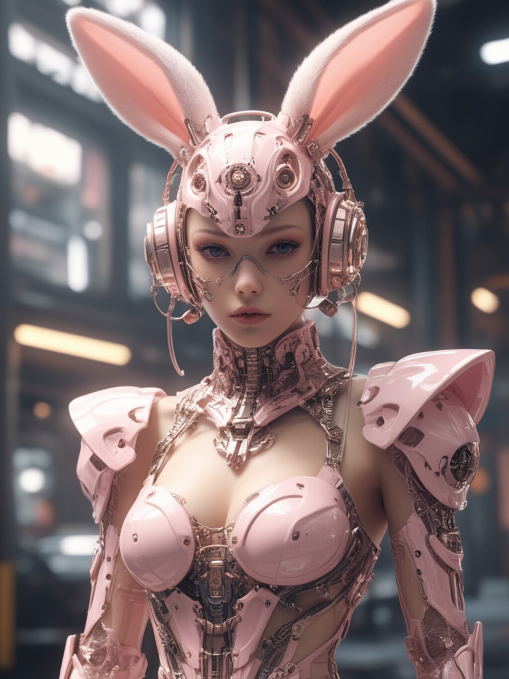 pink bunny cosmic armor girl sci-fi mode 兎耳武装機動隊