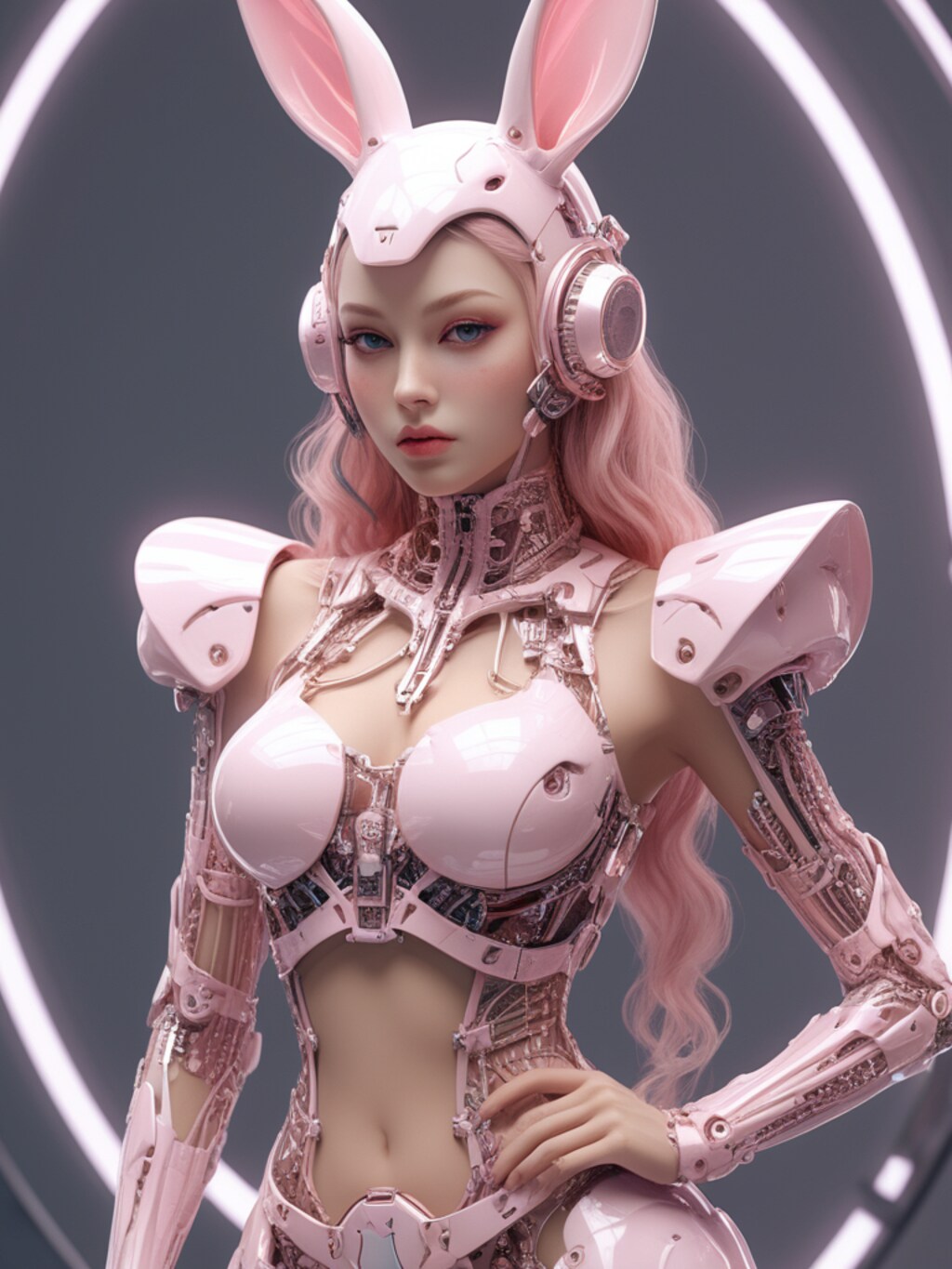 pink bunny cosmic armor girl sci-fi mode 兎耳武装機動隊