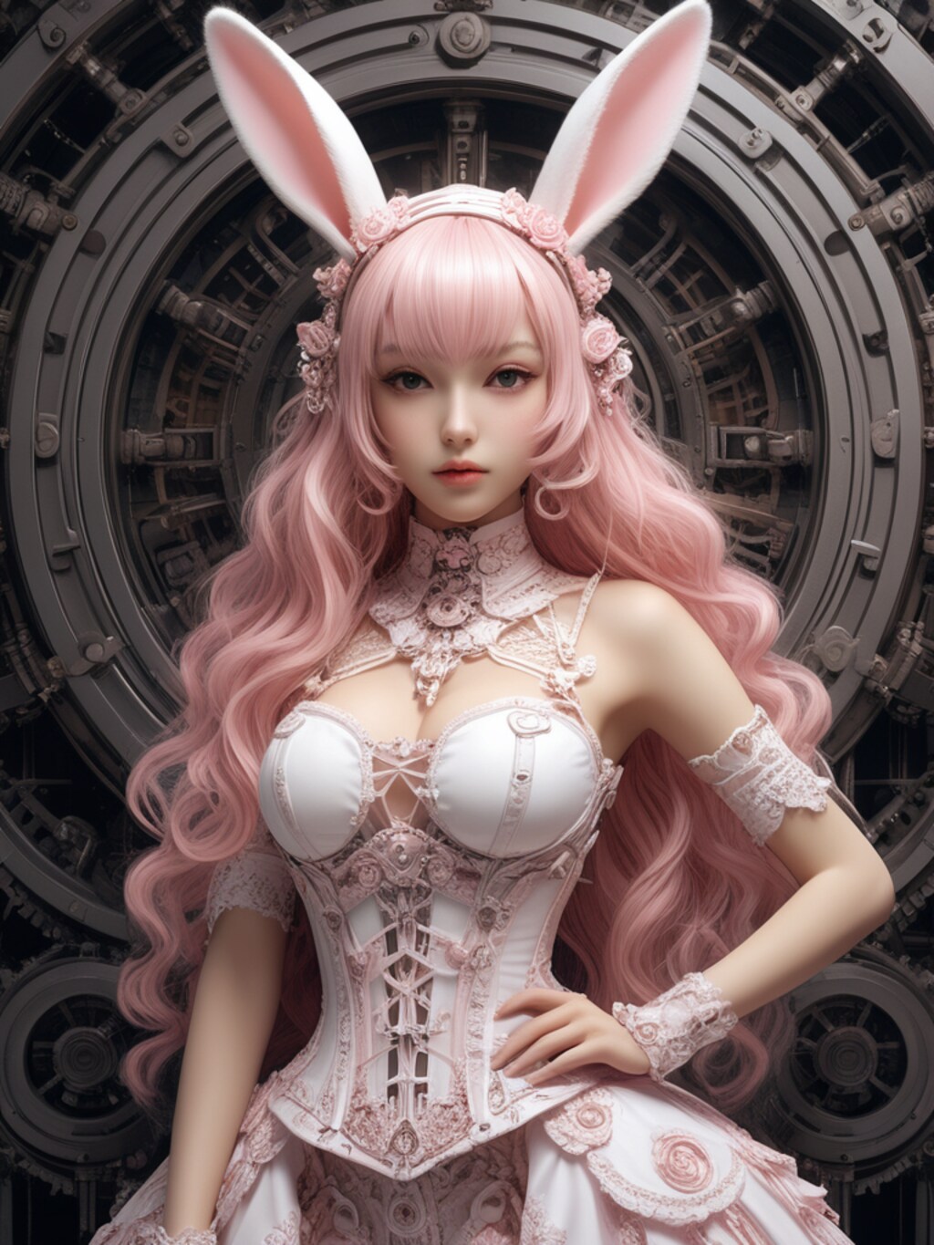 pink bunny cosmic armor girl sci-fi mode 兎耳武装機動隊