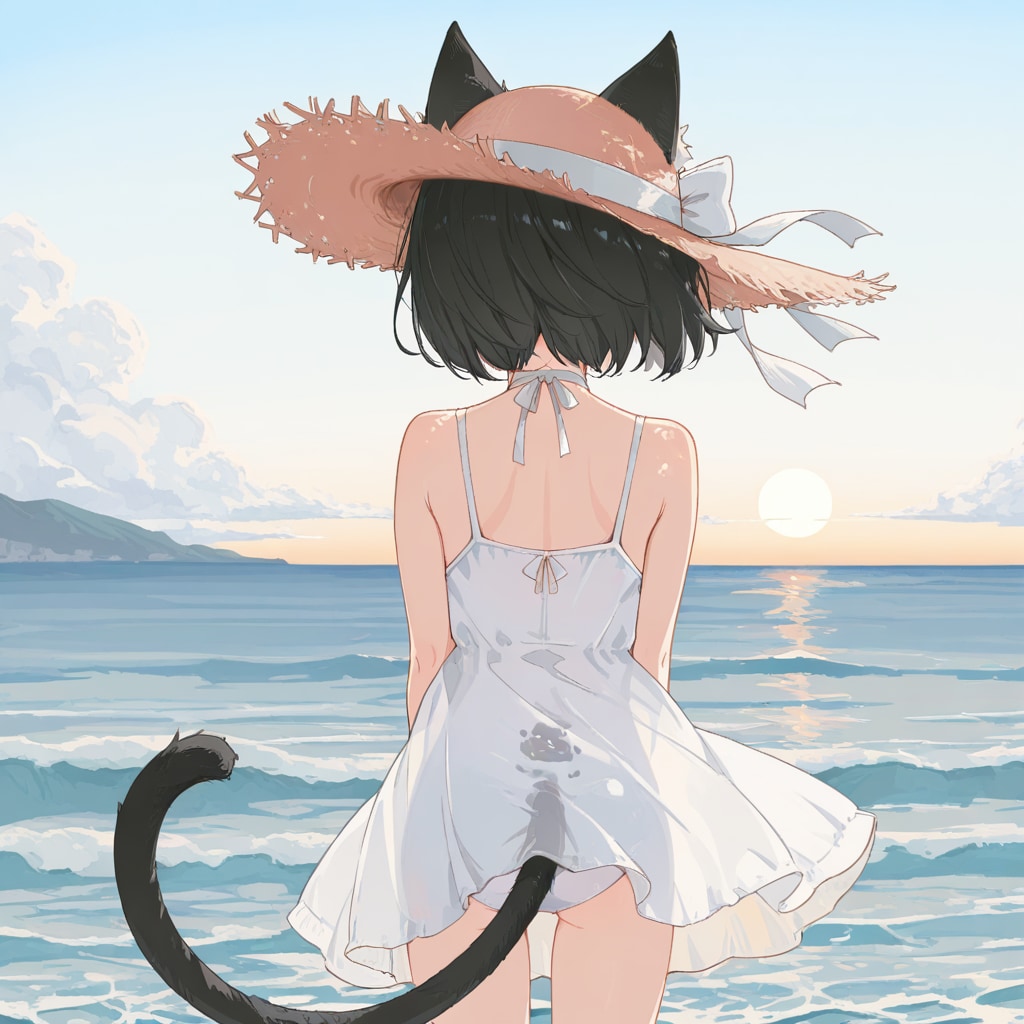 黒猫と海