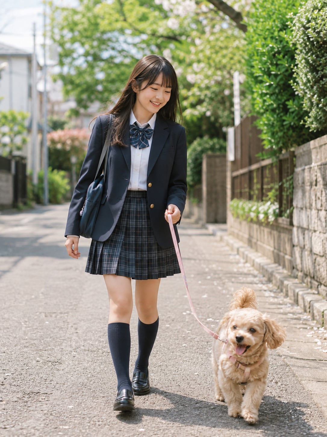 犬を散歩する女の子