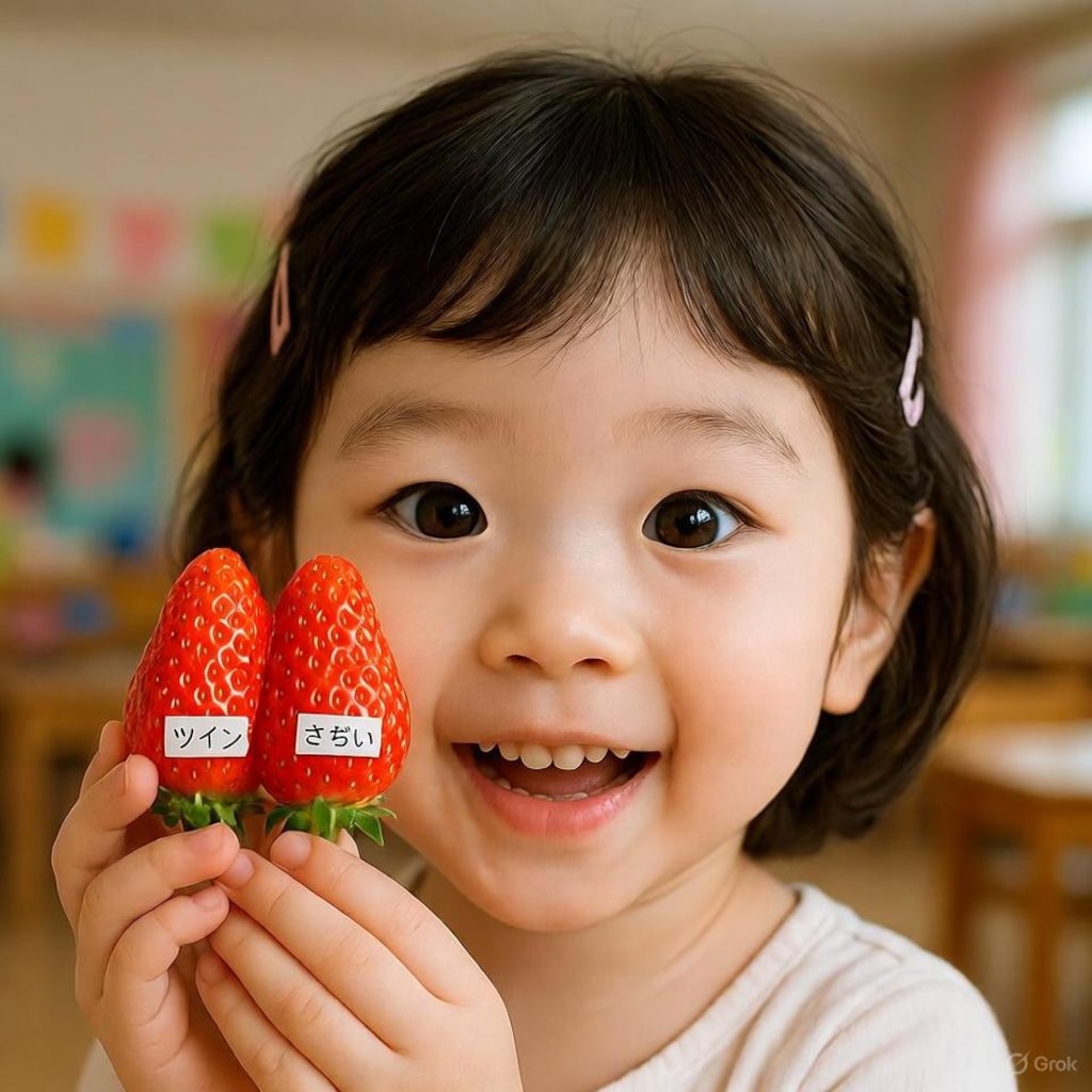 園児と双子イチゴ