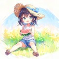 夏休みにスイカ(水彩調) 2枚目