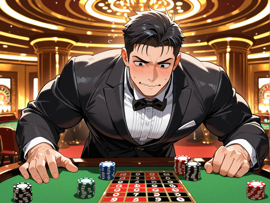 お金が尽きて借金分バイトでディーラーをさせられている青年