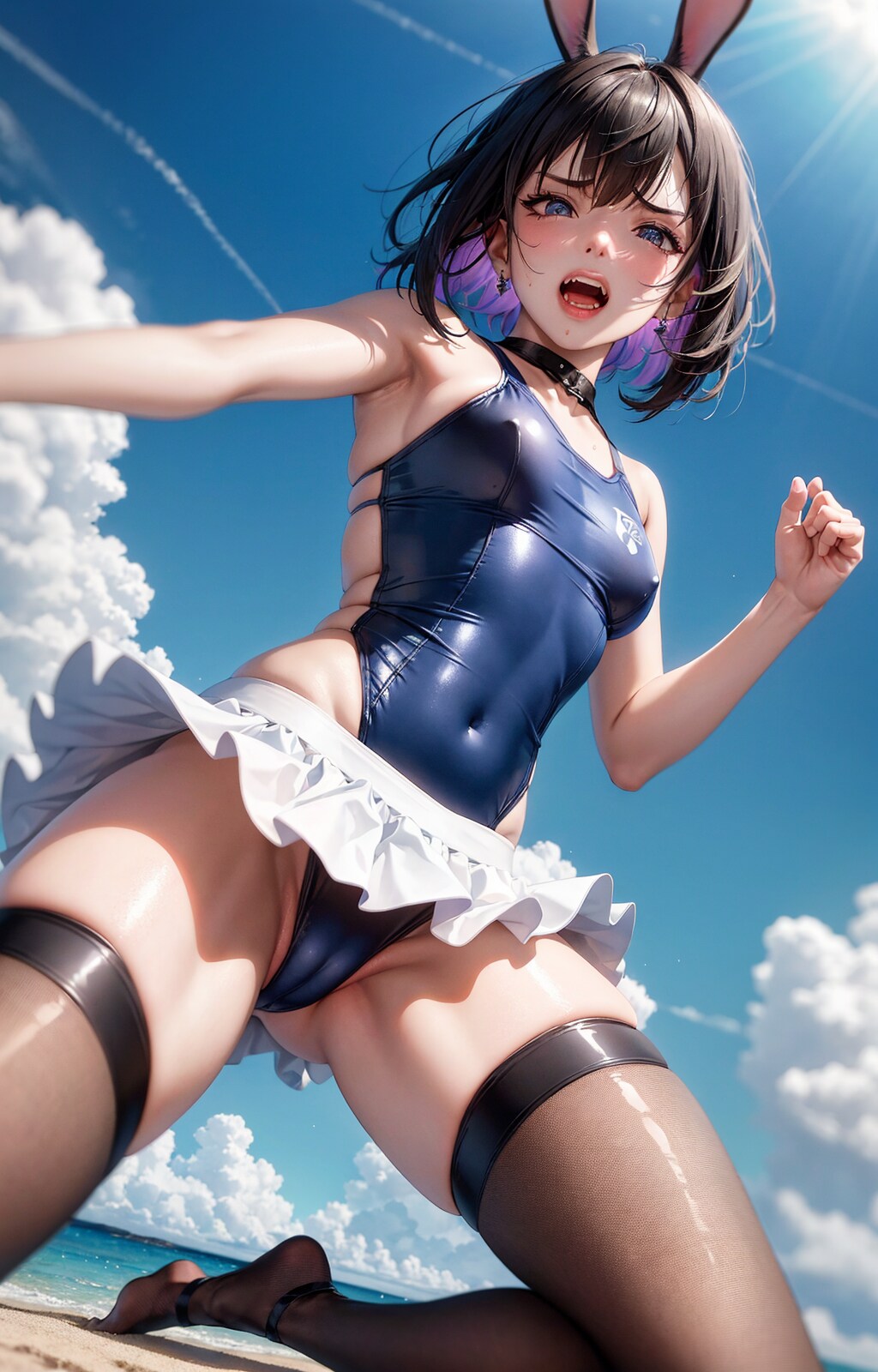 今日の競泳水着＋バニーガール少女（見下す目編）