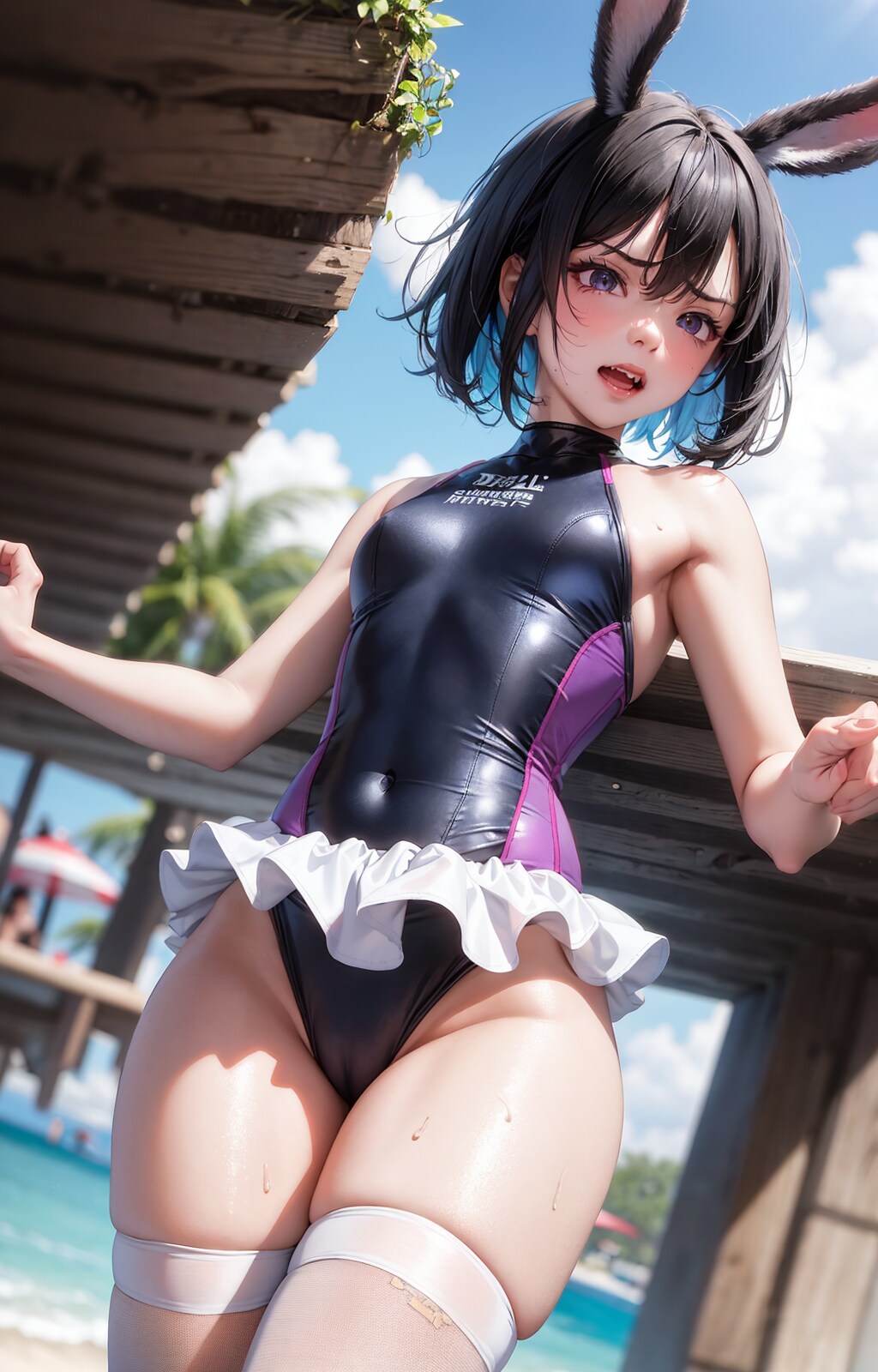 今日の競泳水着＋バニーガール少女（見下す目編）