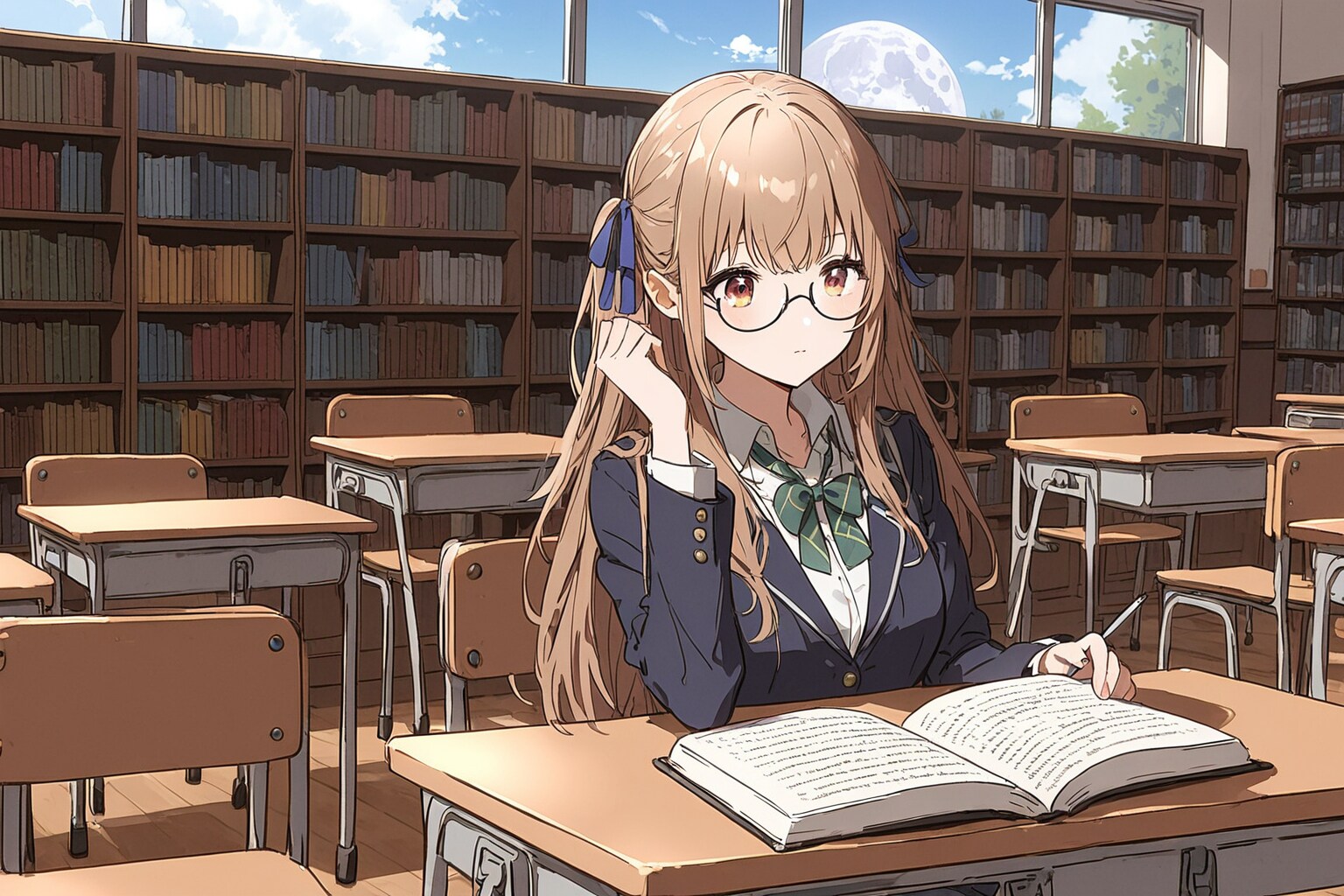 読書女子　眼鏡っ子 | の人気AIイラスト・グラビア