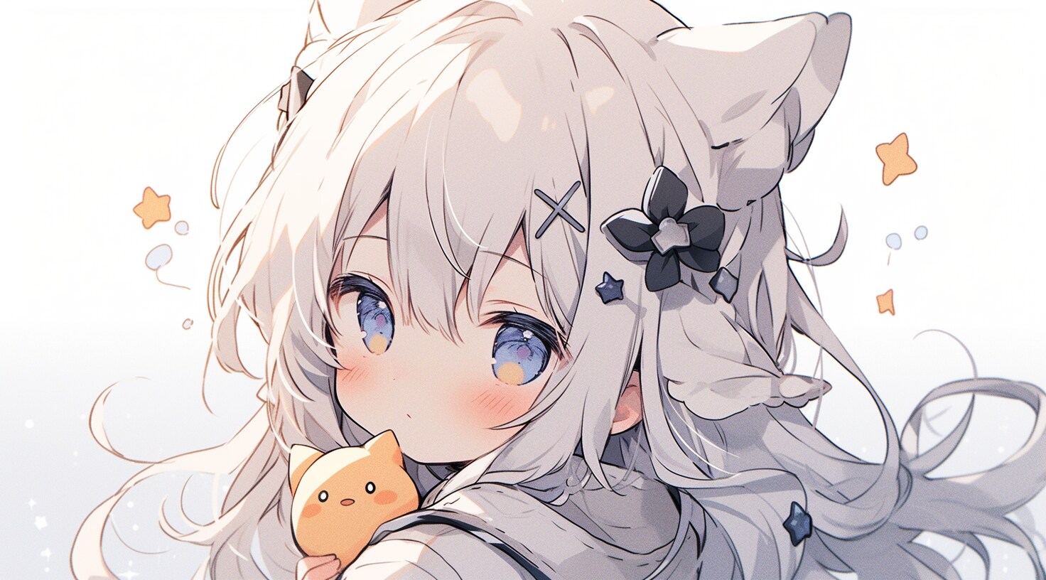 星のぬいぐるみと猫耳少女の優しい時間