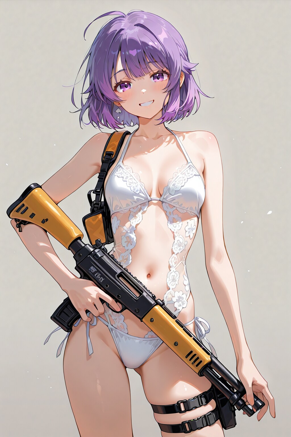 水着少女と銃