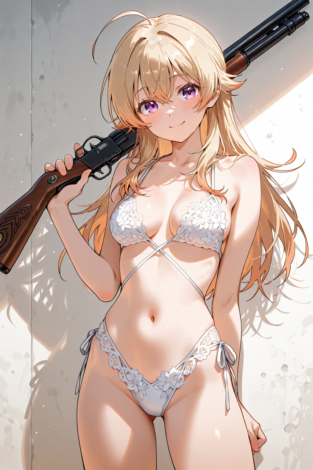 水着少女と銃