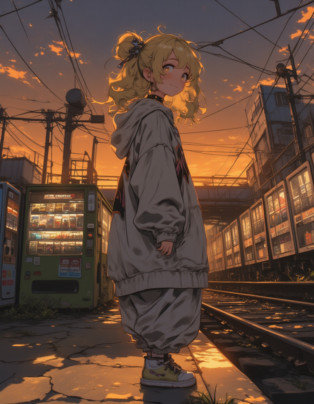 秋の黄昏、忘れられたプラットフォームの少女