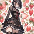 strawberry patterned gothic and lolita, strawberry background, watercolor 5枚目