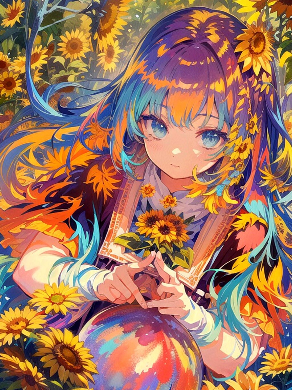 ひまわりと少女