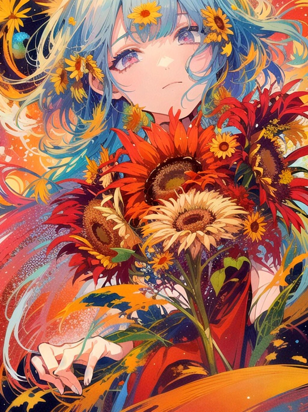 ひまわりと少女