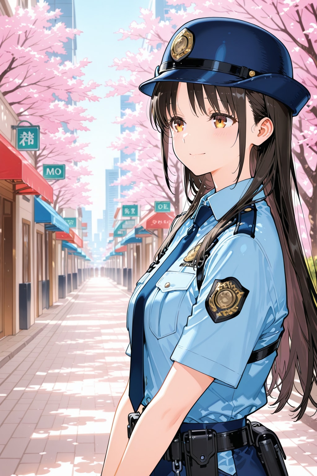 桜並木のパトロール、春風が運ぶ安らぎ | の人気AIイラスト・グラビア