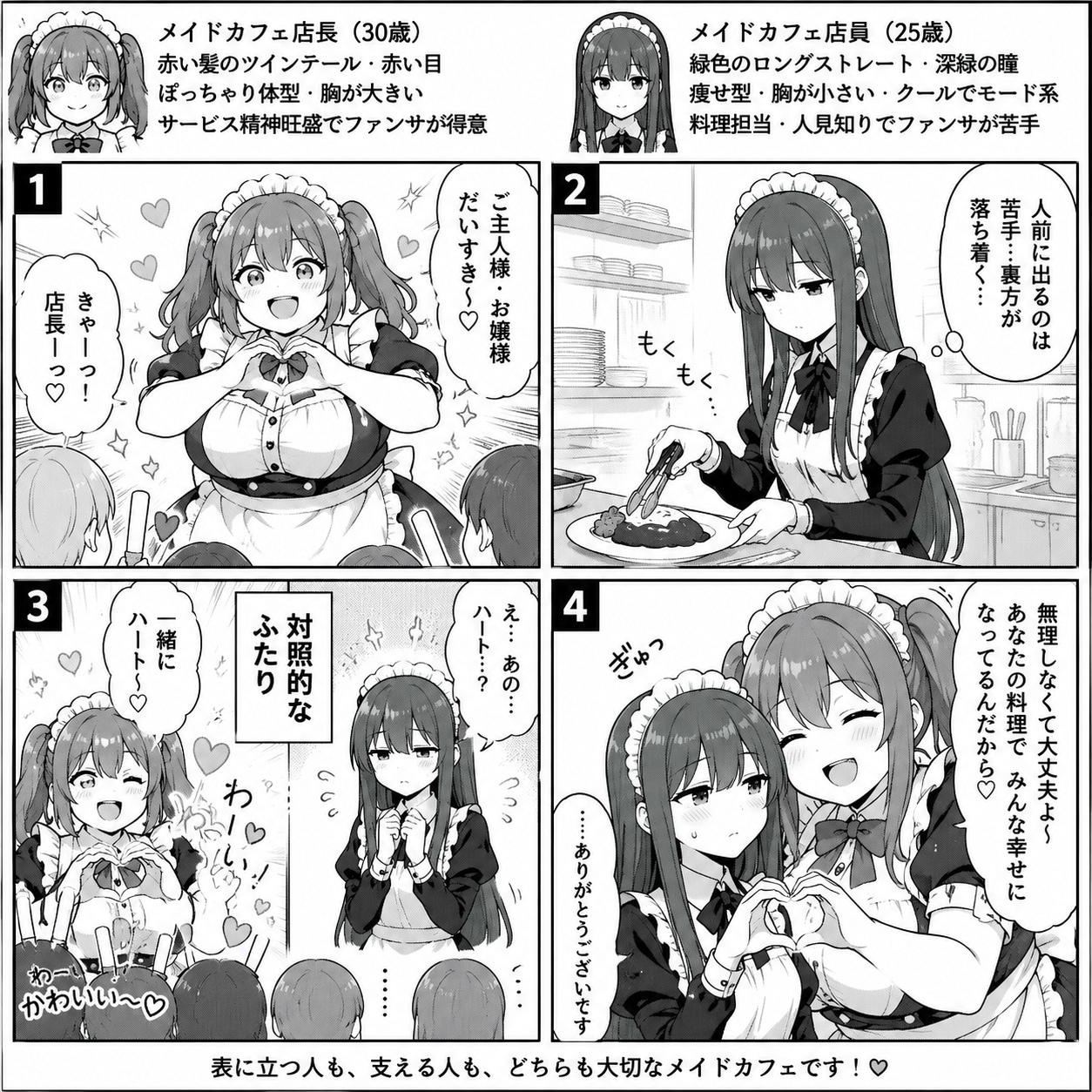 メイドカフェのふたりの対照的な姿 | の人気AIイラスト・グラビア