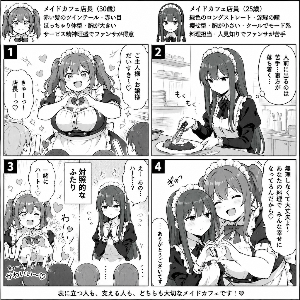 メイドカフェのふたりの対照的な姿