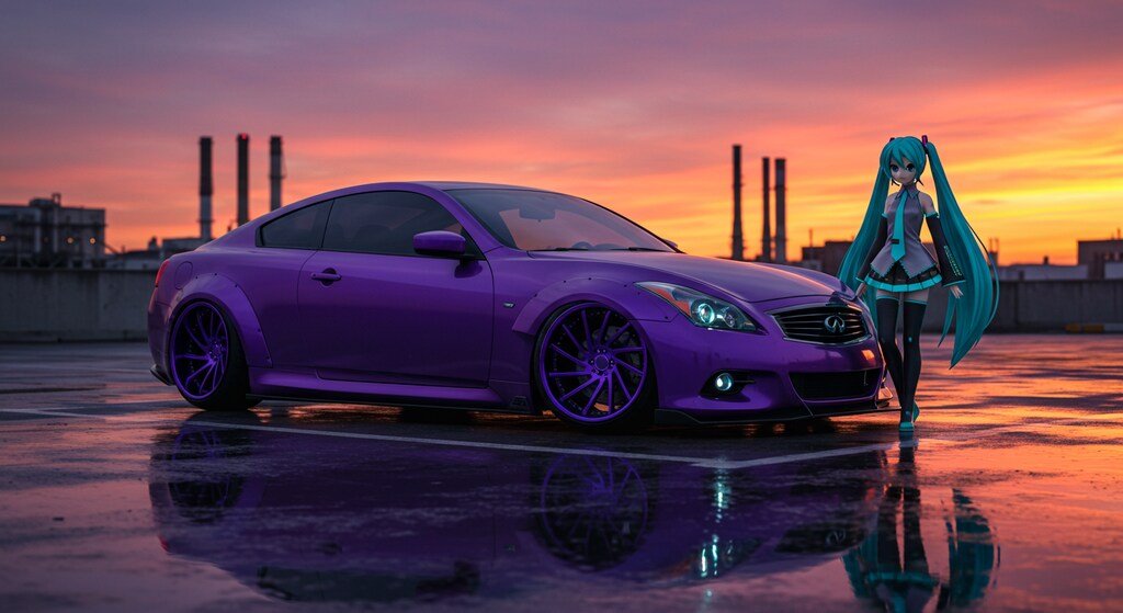初音ミクとインフィニティクーペのドリ車