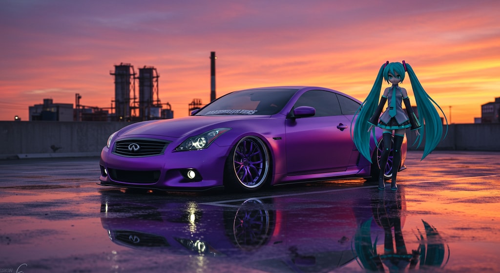 初音ミクとインフィニティクーペのドリ車