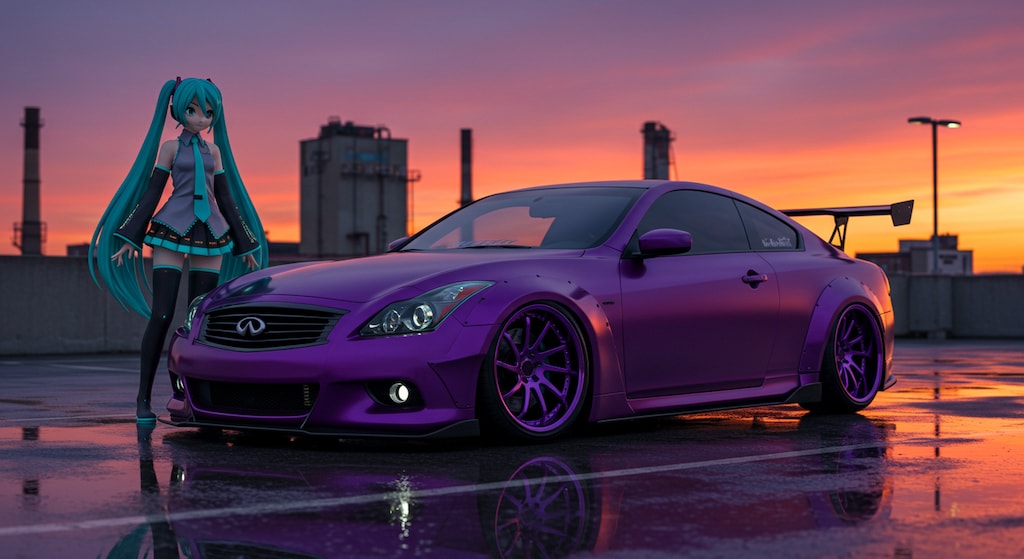 初音ミクとインフィニティクーペのドリ車