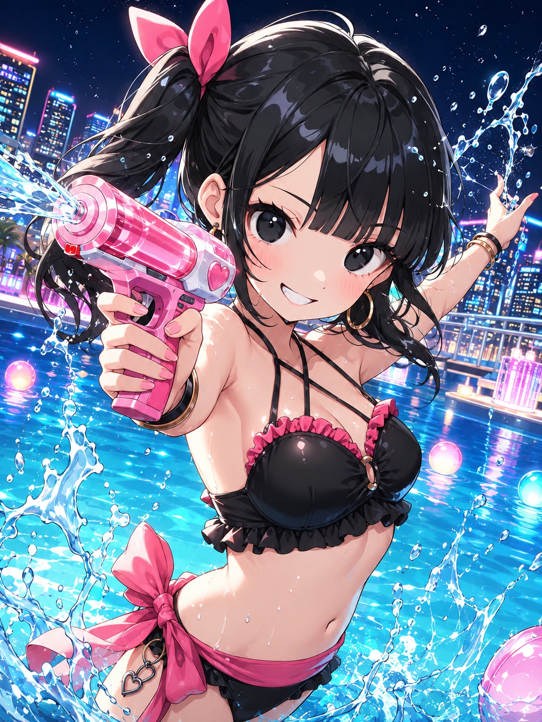 ナイトプールで水遊び
