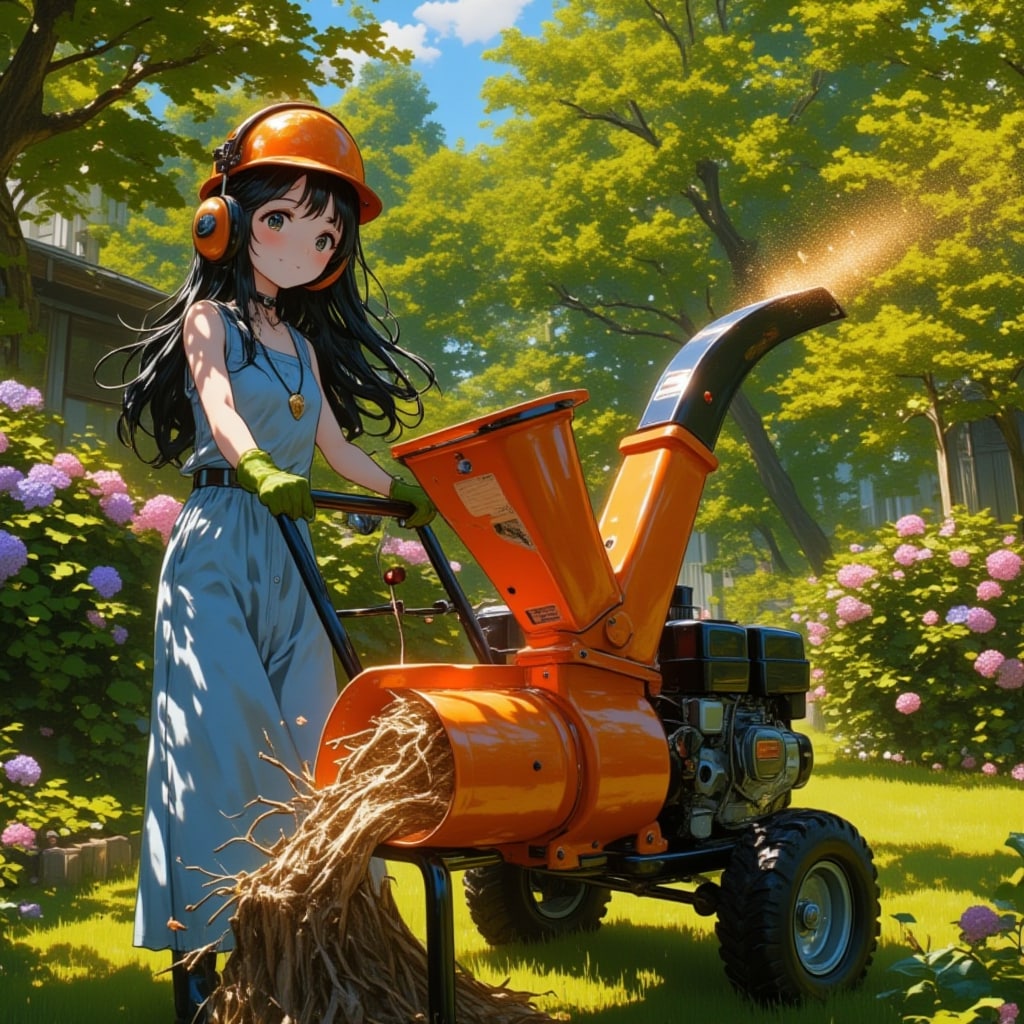 初夏の庭で枝を処理する少女：Earthquake K33の活躍