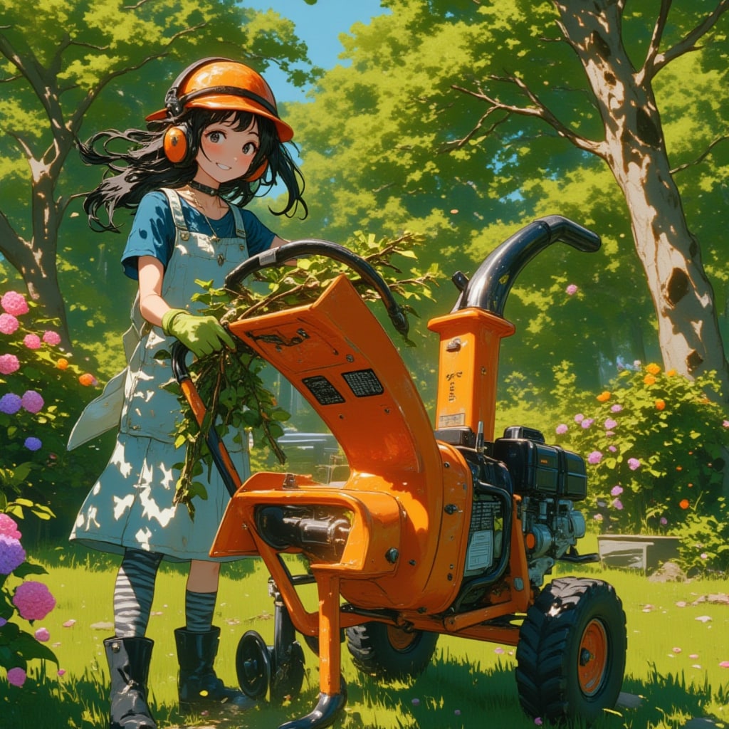 初夏の庭で枝を処理する少女：Earthquake K33の活躍