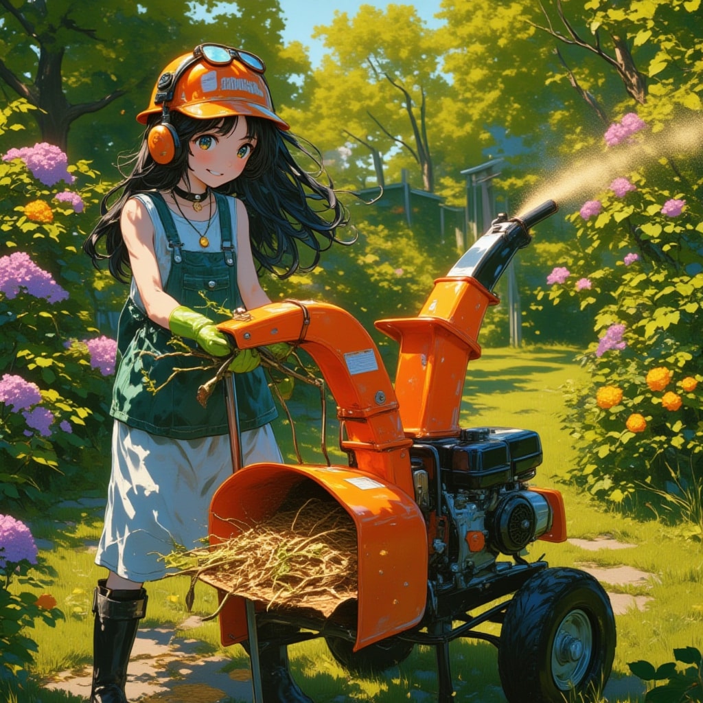 初夏の庭で枝を処理する少女：Earthquake K33の活躍