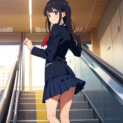 エスカレーターに乗る女子高生