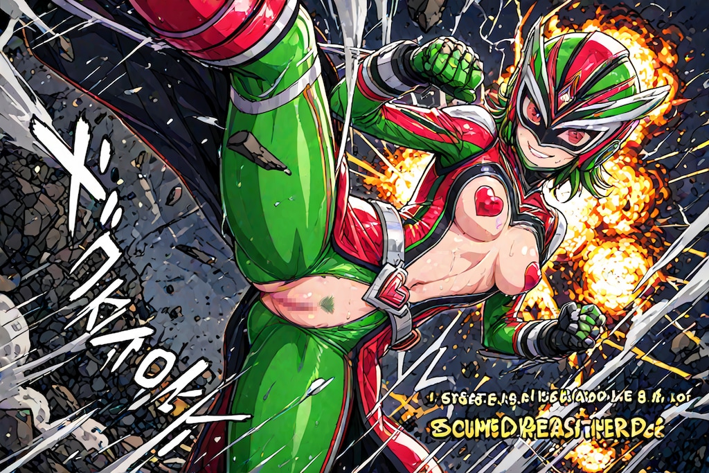 [12枚] 「天が呼ぶ！地が呼ぶ！愛が叫ぶ！」 「悪は決して許さない！」 「変態戦隊ハートパスティーズ参上！」 「オマンコに溺れてﾀﾋなさい！セイッ！！！」（８６４の２）