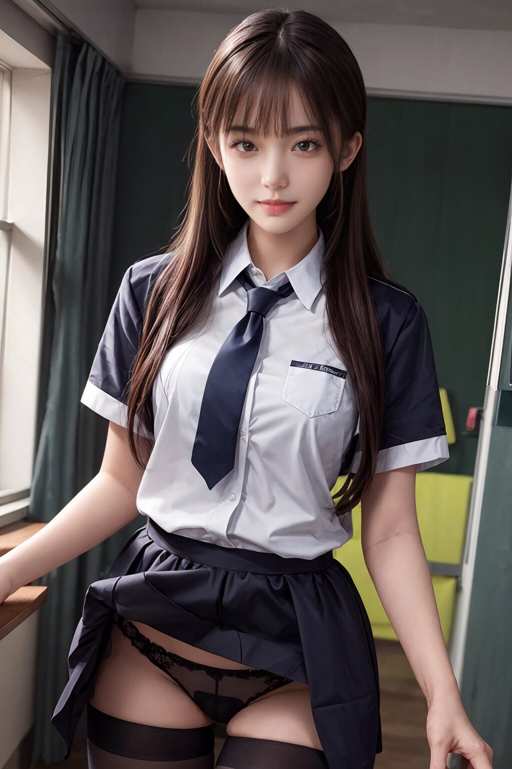 制服チラ