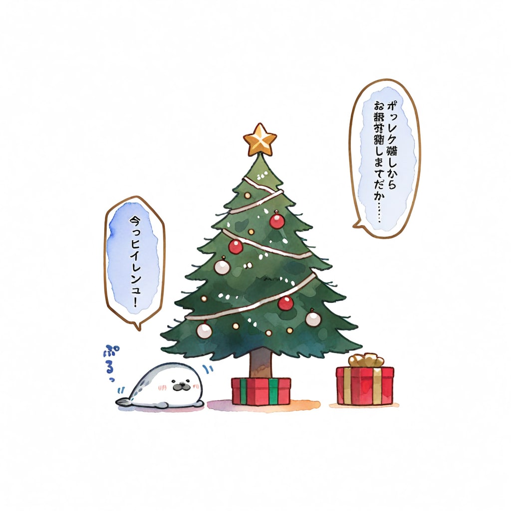 プレゼント交換会に参加するジタバタアザラシ